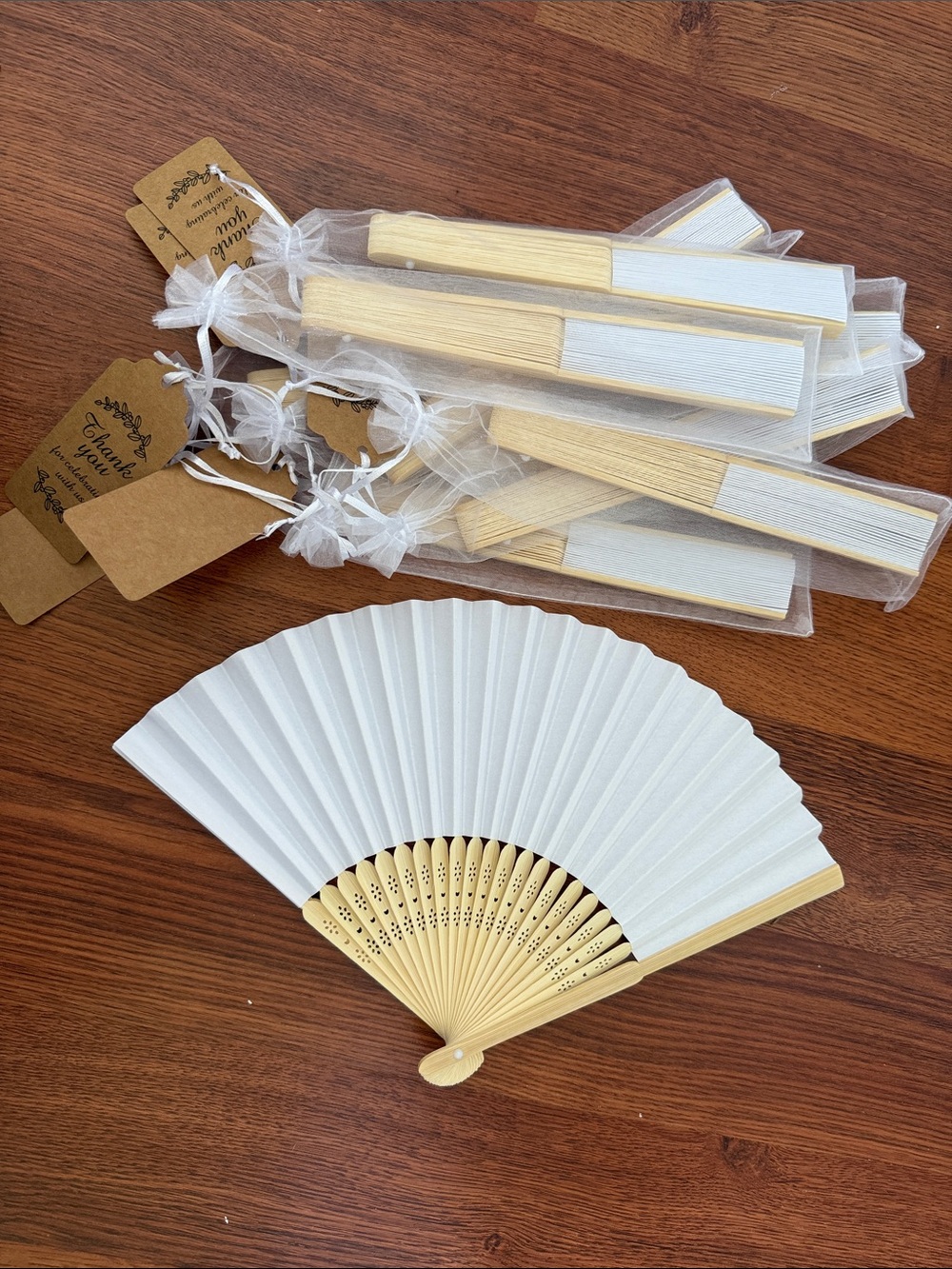 White Bamboo Hand Fans for Weddings - pack of 10